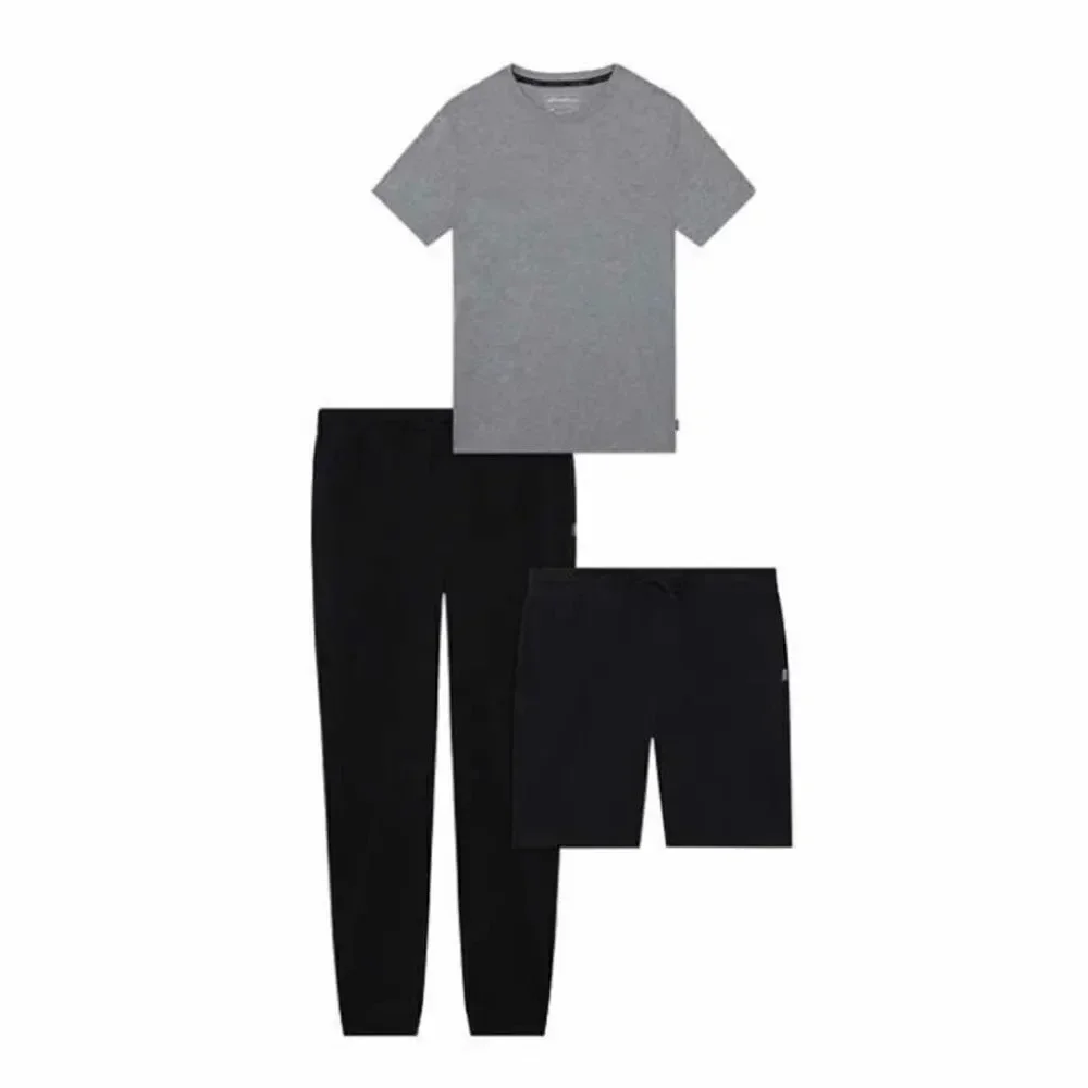 Eddie Bauer Men’s 3-piece Lounge Set Size Medium Gray Black Tee Short Jogger #10